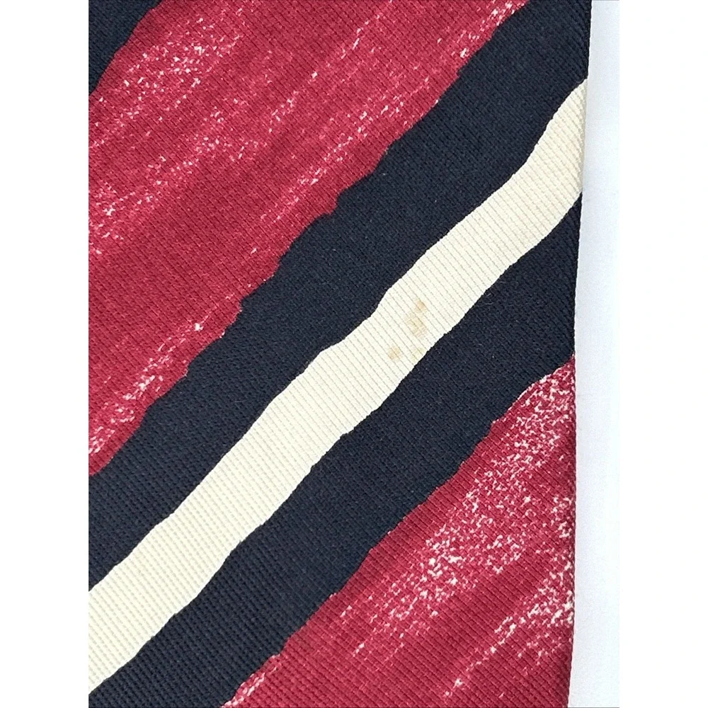 Timney Fowler Men's Silk Tie Red Black Ivory Stripes Made In Italy 4 Inches Wide
